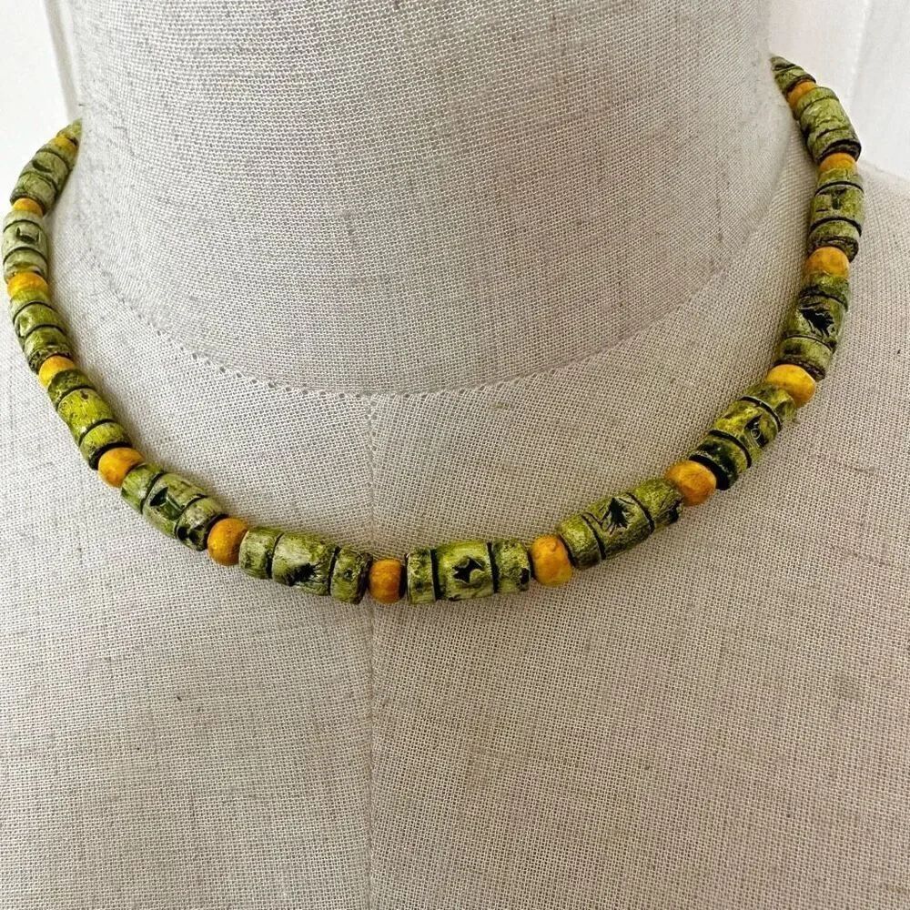 Yellow and green beaded necklace